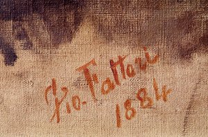 59歳の時の自画像、署名の細部（油彩・キャンバス 作： Giuseppe Fattori