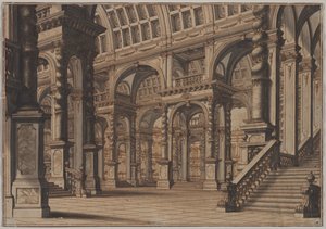階段のある記念碑的な丸天井のホール 作： Giuseppe Galli Bibiena