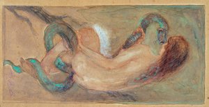 ジュゼッペ・ジグリオリ（1881-1930）の水彩画「イヴ」 Dim 11x23 cm Genes, Galleria d