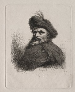 毛皮の帽子をかぶった男の胸像。 作： Giuseppe Longhi
