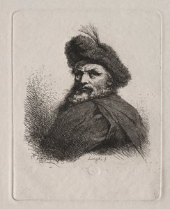 毛皮の帽子をかぶった男のバスト 作： Giuseppe Longhi