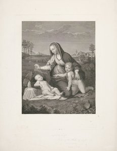 風景の中のマリアと子供と若い洗礼者ヨハネ マドンナ・デル・ヴェロ 作： Giuseppe Longhi