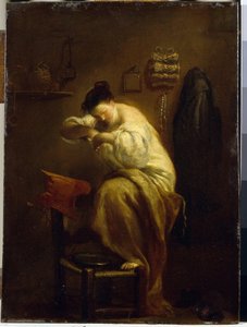 ノミを探している女性。 (ノミを探している女性)。 ジュゼッペ マリア クレスピ (1665-1747) の絵画、キャンバスに油彩、1710 年頃。 イタリア美術 (ボローニャ) 作： Giuseppe Maria Crespi