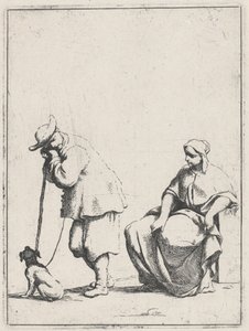 犬と座っている女性と立っている農民 作： Giuseppe Maria Crespi