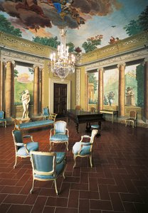 ジュゼッペ マリア テレニ (1739-1811) によって 1777-1778 年に描かれたフレスコ画、四季の部屋、ヴィラ デル ポッジョ インペリアーレ (インペリアル ヒルのヴィラ)、フィレンツェ、イタリア 作： Giuseppe Maria Terreni