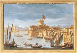 リヴォルノ港の眺め、ジュゼッペ マリア テレニ作、挿絵 作： Giuseppe Maria Terreni
