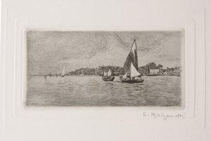 ラグーンのボート (白い紙にエッチング) 作： Giuseppe Miti Zanetti