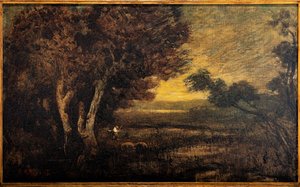 人物のいる風景（キャンバスに油彩） 作： Giuseppe Miti Zanetti