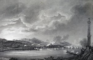 イギリス艦隊に砲撃されるジェノバ、1800年5月25日、ジュゼッペ・ピエトロ・バジェッティ（1764-1831）の図面からのスティール・エングレーヴィング、パリ 作： Giuseppe Pietro Bagetti