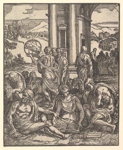 「思考の庭と題されたフランチェスコ・マルコリーニ・ダ・フォルリの運命」の口絵、1540年。 作： Giuseppe Porta
