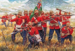 アングロ・ズールー戦争：1879年1月22日、南アフリカのイサンドルワナの戦いにおける大英帝国の兵士たち - アングロ・ズールー戦争：1879年1月22日、イサンドルワナの戦いにおける大英帝国の兵士たち - イラスト：ジュゼッペ・ラヴァ