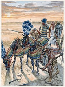 エジプト古代美術：ファラオ・ラムセス2世（紀元前1304年～1213年）と彼の軍隊の表現 - 古代エジプトのファラオ・ラムセス2世（紀元前1303年～1213年）と彼の軍隊 - Illustration by Giuseppe Rava 作： Giuseppe Rava