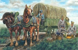 第一帝政：フランス連隊の食糧を運ぶ馬車 - First empire：フランス軍の食糧輸送用馬車 - イラスト：ジュゼッペ・ラヴァ 作： Giuseppe Rava