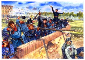 リソルジメント、第一次イタリア独立戦争、クルタトーネとモンタナーラの戦い（1848年5月29日）におけるイタリア人学生たち - First Italian War of Independence, italian students during battle of Curtatone and Montanara, on 29 May 1848 - Illustration b