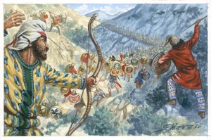 アルタクセルクセス2世がペルシャ帝国の王位奪取を企て、キュロス1世に雇われた主にギリシア人の傭兵部隊。 作： Giuseppe Rava