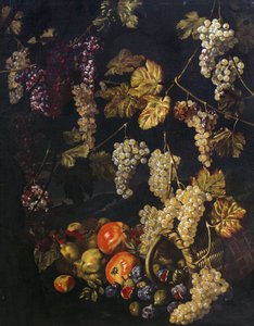 ブドウ、ブドウの葉、その他の果物のある静物、ジュゼッペ・レッコ（1634-1695）による油絵