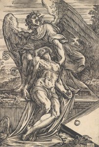 天使に支えられた死せるキリスト、1582年。 作： Giuseppe Scolari