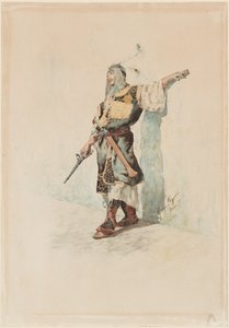 太陽に照らされた壁の前のムーア人の兵士 作： Giuseppe Signorini