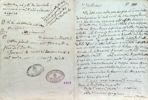 ジュゼッペ・ヴェルディが「アイーダ」のリブレットを書いたアントニオ・ギスランゾーニに宛てた手書きの手紙 作： Giuseppe Verdi