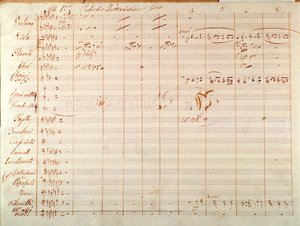 ジュゼッペ・ヴェルディのオペラ「Un ballo in maschera」の初版楽譜のページ。 作： Giuseppe Verdi