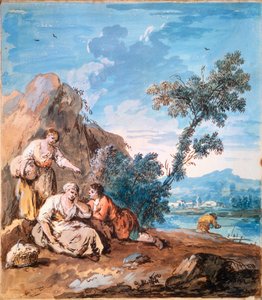 川岸で休む3人の農民、c1750。 作： Giuseppe Zais