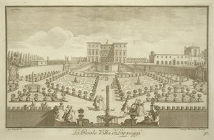 トスカーナの景色からのヴィララペッジ、c.1744-57を公開 作： Giuseppe Zocchi