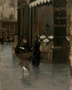 大通りデカプシーヌとスクライブ通りの角にあるバイオレット調香所、c。 1880年。 作： Giuseppe de Nittis