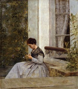 かぎ針編みの女性、 作： Giuseppe or Joseph de Nittis