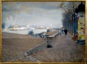 パリのラ・セーヌ川。ジュゼッペ・ニッティス（1846-1884）の絵画 作： Giuseppe or Joseph de Nittis