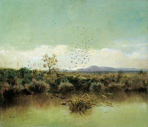 ジュゼッペ・デ・ニッティス（1846-1884）作「オファント川岸にて」油彩・キャンバス、50x58cm