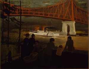 クイーンズボロ橋、イースト リバー、c. 1910年。 作： Glenn O Coleman