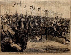 マルタ島でのインド人部隊、ケンブリッジ公爵の前での閲兵式、第九ベンガル槍騎兵隊の任務。 作： ゴドフロワデュラン