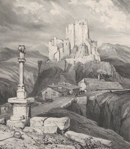 1831年、ル・ピュイ・アン・ヴレ近くのシャトー・ド・ブーゾルの廃墟。 作： Godefroy Engelmann