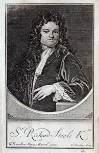 リチャード・スティールの肖像、「The Dramatic Works of Richard Steele」の表紙、ジョージ・ヴァーチュ（1684-1756）の彫刻、ロンドン 作： Godfrey (after) Kneller