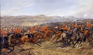1854年10月25日、1897年のバラクラバの戦いにおける重旅団の突撃 作： Godfrey Douglas Giles