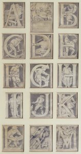 AM、1864年サウスケンジントン博物館のアルファベットの13文字のデザイン（鉛筆と灰色のウォッシュ） 作： Godfrey Sykes