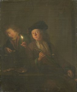 スモーカー (パイプを持った男とグラスに飲み物を注ぐ男) 作： Godfried Schalcken (attributed to)