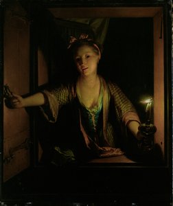 窓辺の少女（油彩・板） 作： Godfried Schalcken