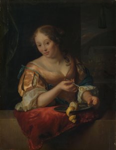 レモンを持つ若い女性 作： Godfried Schalcken