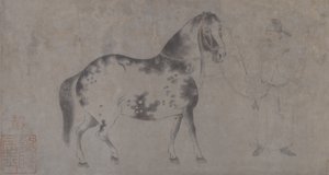 五頭の貢馬の詳細（紙に墨＆彩色）