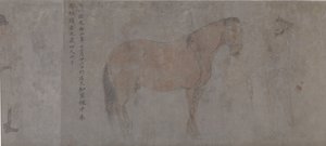 五頭の貢馬の詳細（紙に墨＆彩色）