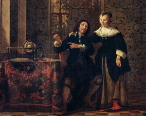 天文学者と彼の妻、ゴンザレス・コケス（1614年頃-1684年）の絵画、パネルに油彩、405x505 cm