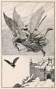 ハンス・アンダーソンの童話より、旅の仲間は彼女の後ろを飛んだ.1919年出版.