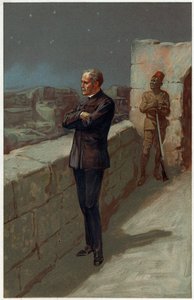 昼も夜もゴードンは来ない助けを待っていた」アリス・S・ホフマン著「Heroes & Heroines of English History」のイラスト（カラーリトグラフ版