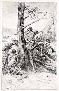 GA Henty、パブによる「カナダのウィルフ、または大陸の勝利」からのイラスト。 Blackie and Son Ltd.、1887 作： Gordon Frederick Browne