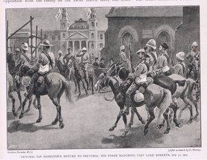 イアンハミルトン将軍がプレトリアに戻る：1900年7月30日、ロバーツ卿を過ぎて行進する部隊 作： Gordon Frederick Browne