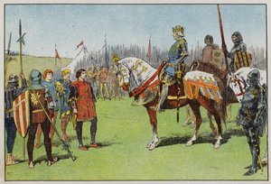 アジンコートの戦いの前のヘンリー5世（カラーリトグラフ 作： Gordon Frederick Browne