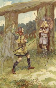 ホドゥールはロキからヤドリギを取り、ロキは腕を案内し、それをバルドゥールに投げつけました。