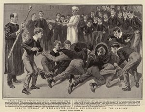 ウェストミンスタースクールでの火曜日の告解、パンケーキのスクランブル 作： Gordon Frederick Browne