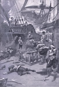 1653年7月29〜31日のキャンパーダウンの戦い、イギリスと陸海の戦い1915年のイラスト 作： Gordon Frederick Browne
